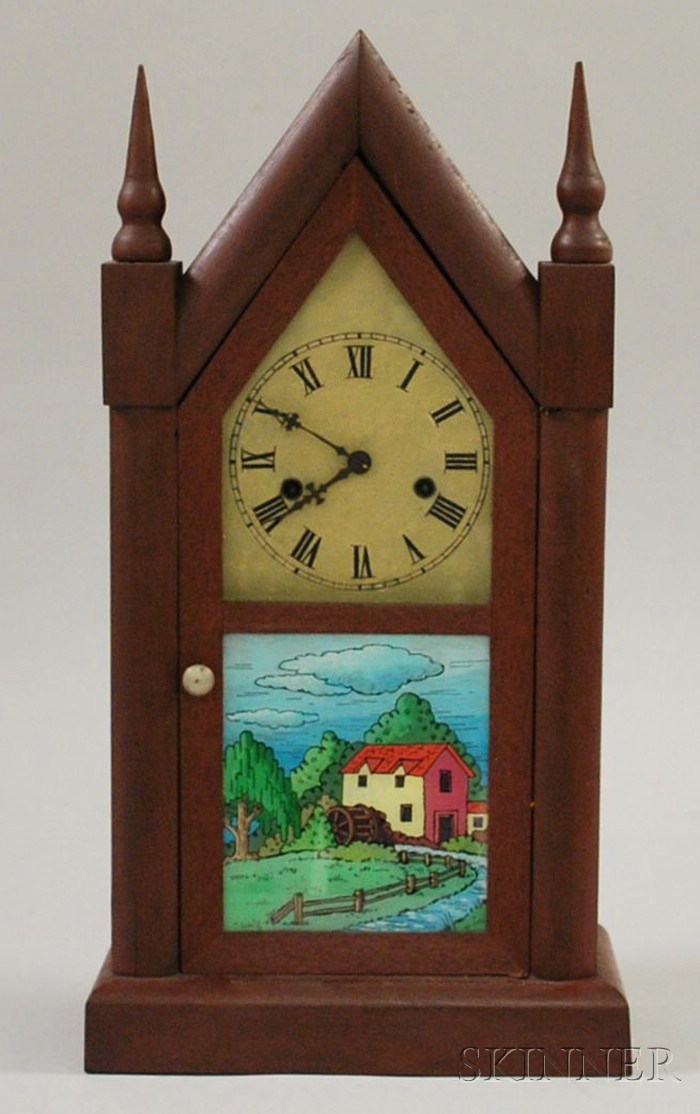 Appraisal: Mahogany Sharp Gothic or Steeple Clock with thirty-hour time and