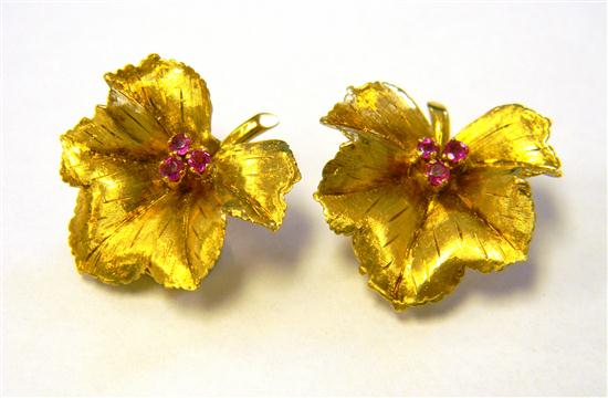 Appraisal: JEWELRY Pair of Tiffany Co Ruby earrings K yellow gold