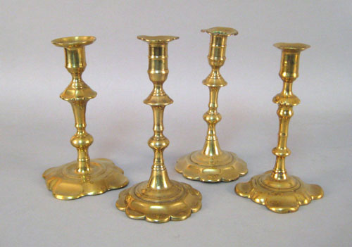 Appraisal: Pair of Queen Anne brass candlesticks ca h together with