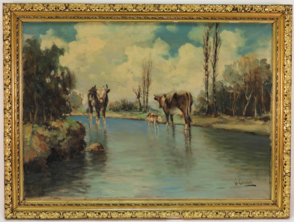 Appraisal: VINCENZO CIAPPA IMPRESSIONIST COWS PAINTING Italy - Depicts two cows