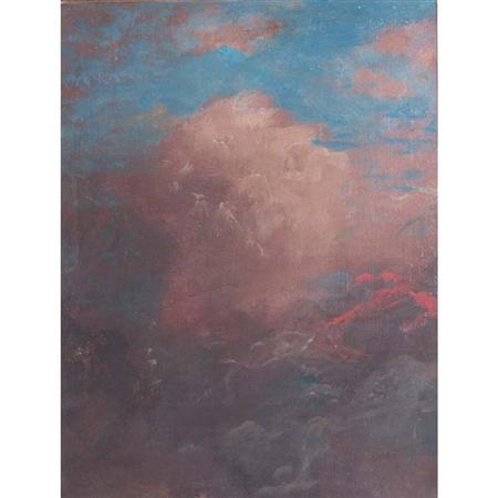 Appraisal: American School th Century Red Clouds Blue Sky - Study