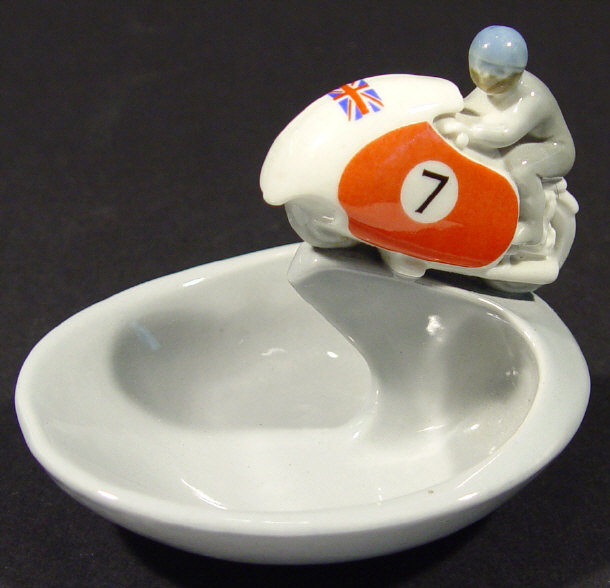 Appraisal: Wade porcelain motorcyclist ashtray with hand painted decoration printed factory