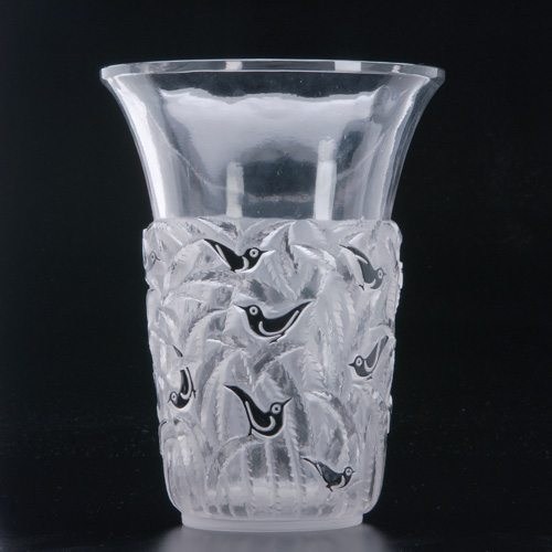 Appraisal: R LALIQUE Vase Borneo clear and frosted with blue enamel