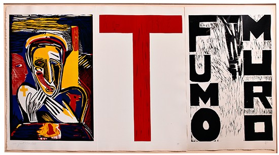 Appraisal: MIMMO PALADINO Fumo Muro Color woodcut printed in red yellow