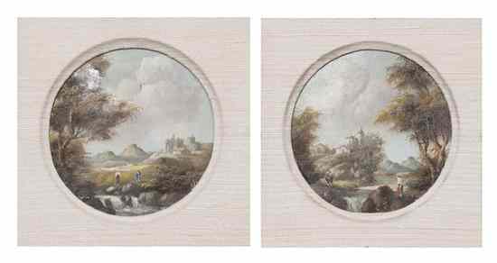 Appraisal: A Pair of Miniature Landscape Paintings having pierced crests and