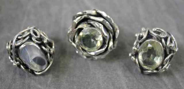 Appraisal: Signed Rachel Gera Sterling Rings withSemi-precious Stones Includes a rose