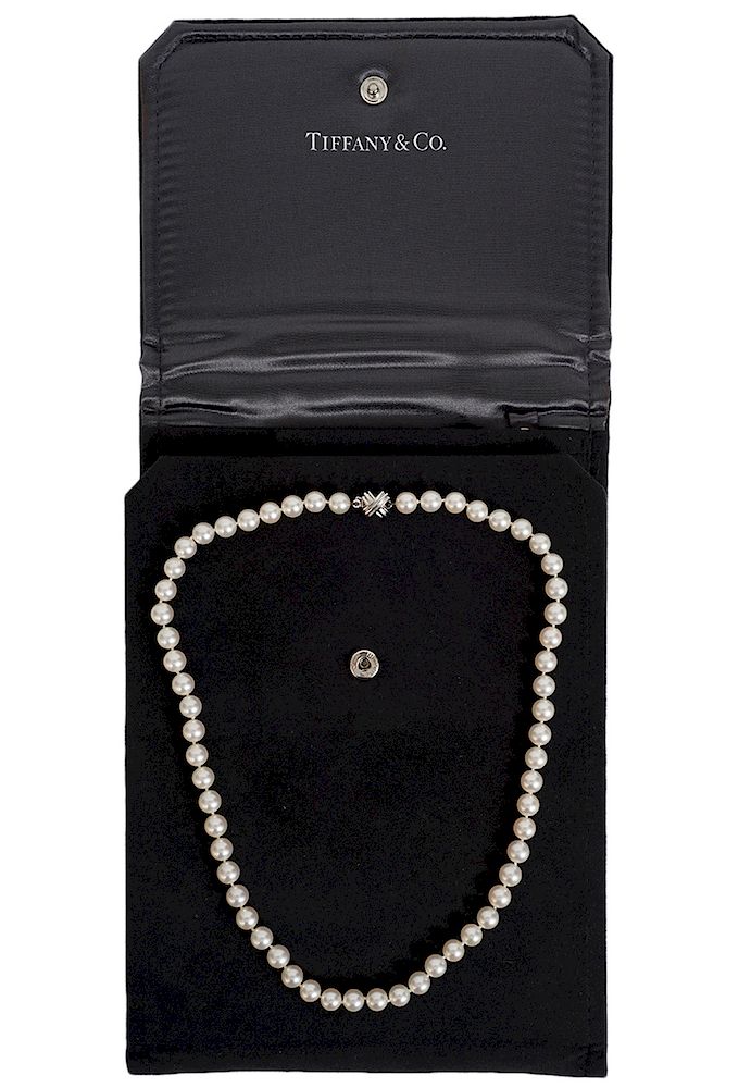 Appraisal: Tiffany Akoya Cultured Pearl kt Gold Necklace Tiffany Akoya cultured