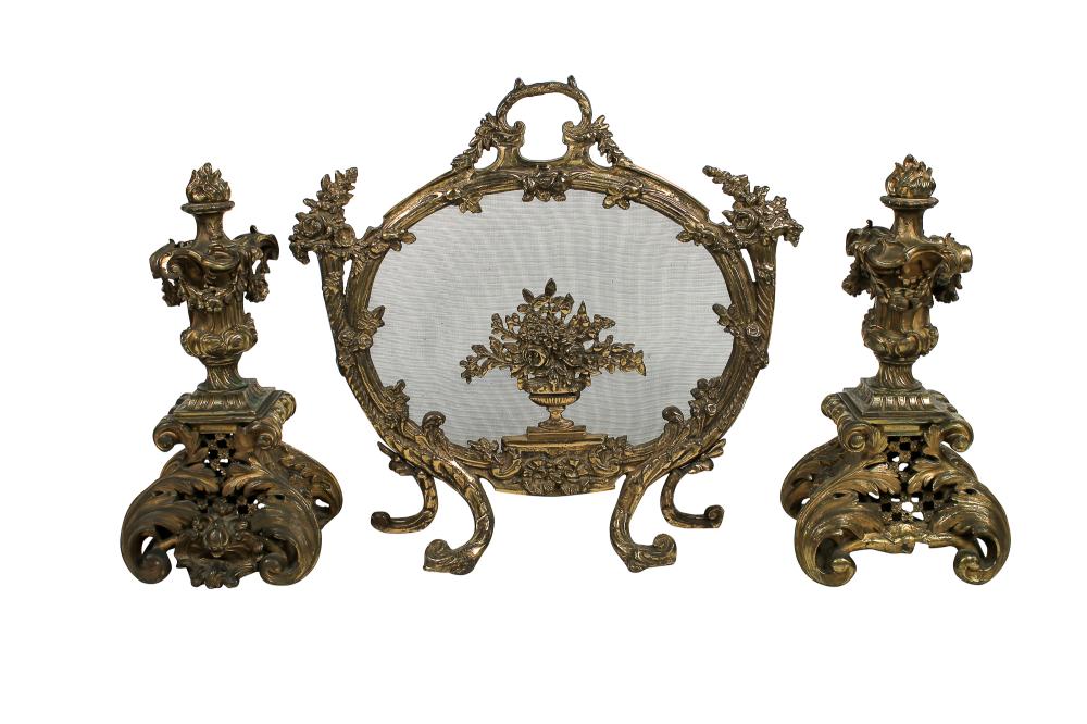 Appraisal: ASSEMBLED FRENCH GILT BRONZE FIRE SETcomprising a pair of chenets