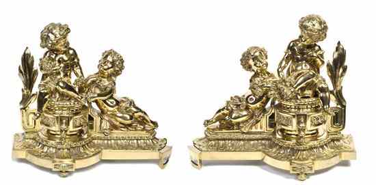 Appraisal: A Pair of Gilt Bronze Figural Chenets each cast in