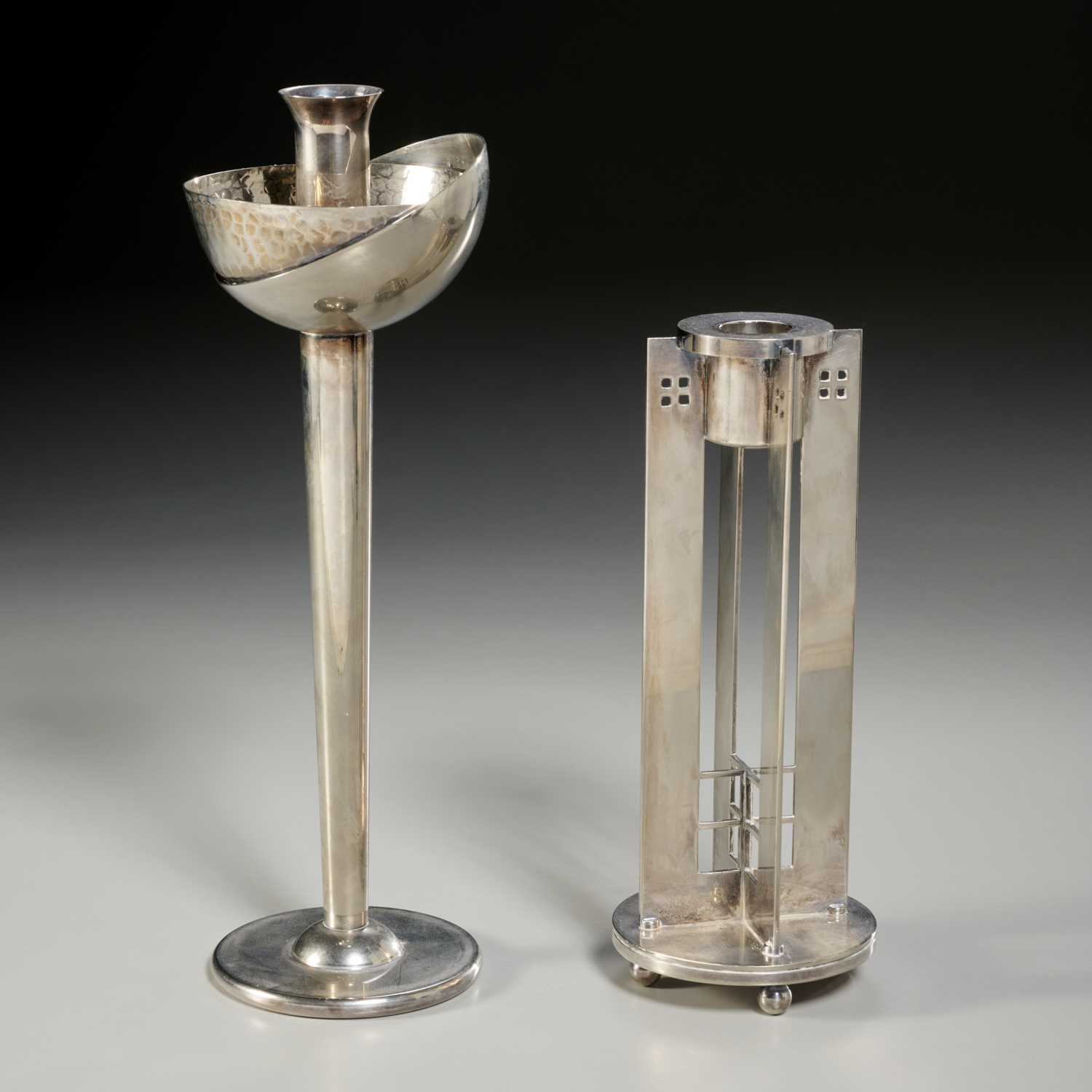 Appraisal: SWID POWELL POST-MODERN MEMPHIS CANDLESTICKS s silver-plated brass including designs