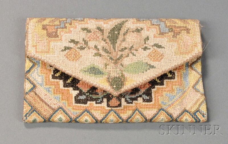 Appraisal: Small Silk Needlework Pocketbook Lucy Smith Athol Massachusetts th century