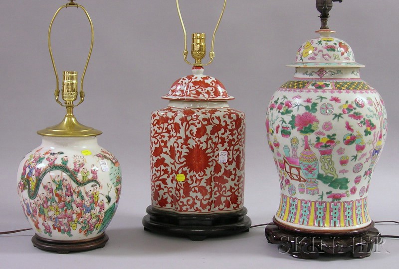 Appraisal: Three Contemporary Asian Ceramic Lamps ht to in