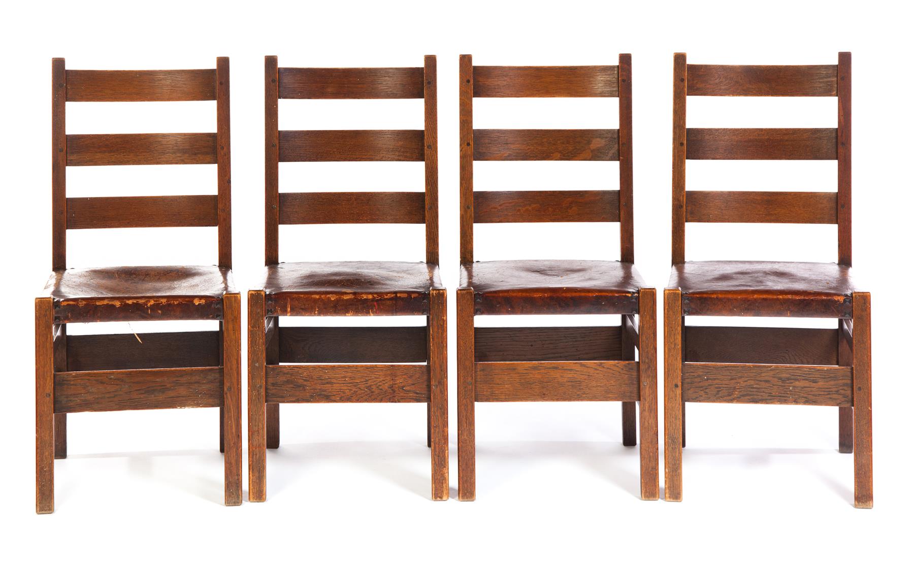 Appraisal: FOUR STICKLEY SIDECHAIRS American st quarter- th century quarter-sawn oak