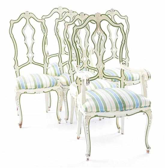 Appraisal: Set of six Continental painted dining chairs composed of two