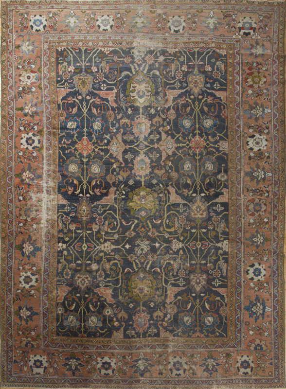 Appraisal: MAHAL BLUE-GROUND CARPET Worked with floral trellis overlay within terracotta