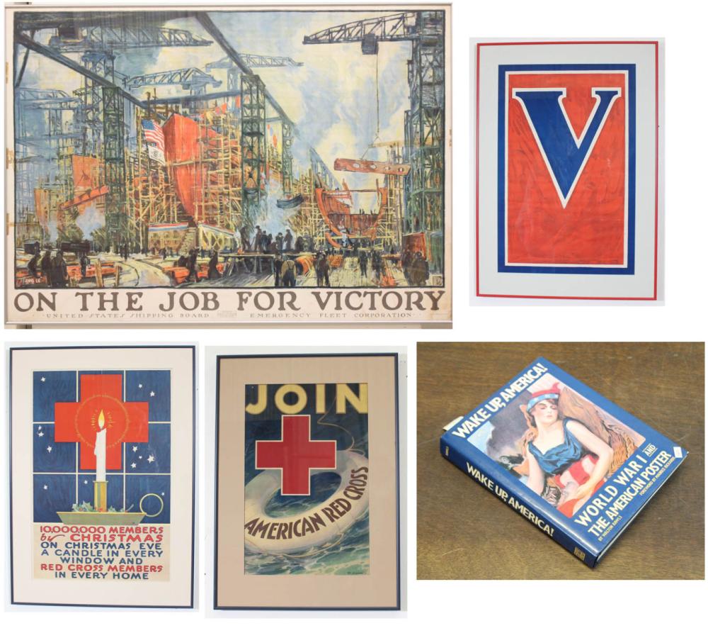 Appraisal: FOUR WORLD WAR I POSTERS AND BOOK Posters include a