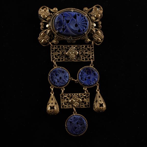 Appraisal: Czech Art Deco Brass Filigree Deep Blue Lapis Pierce Carved