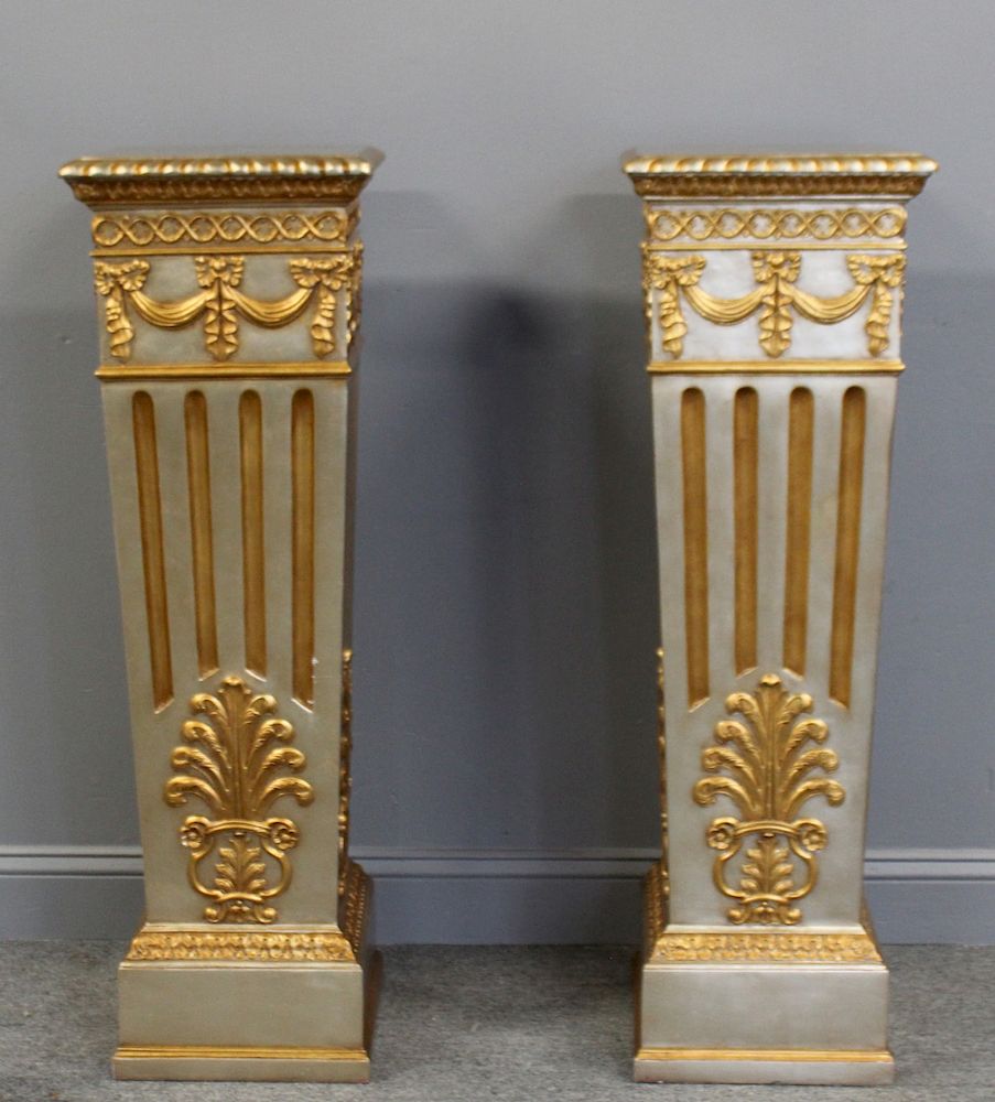 Appraisal: Pair of Carved Gilt and Silvered Decorated Wood Pedestals From