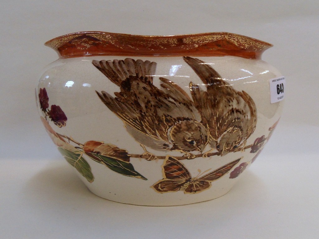 Appraisal: Robert Heron Sons jardiniere decorated with two birds on a