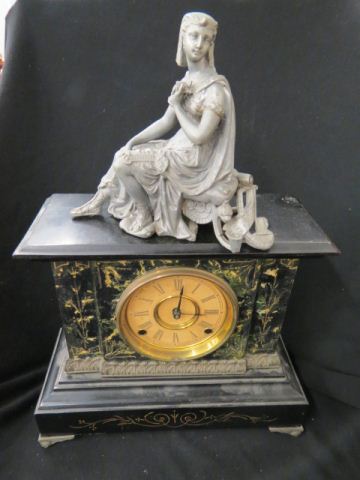 Appraisal: th Century Mantle Clock decorated metal case with figural lady