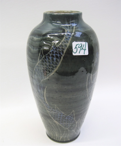 Appraisal: CONTEMPORARY ART POTTERY VASE green and blue glaze decorated with