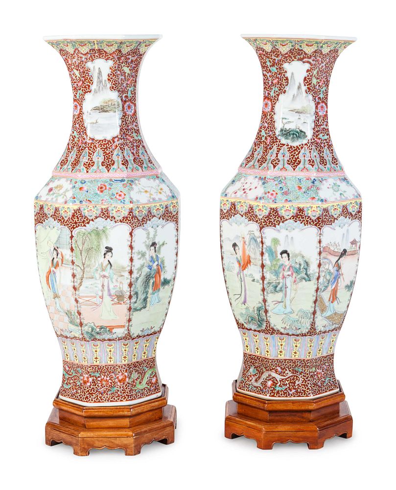 Appraisal: A Pair of Chinese Export Enameled Porcelain Vases A Pair