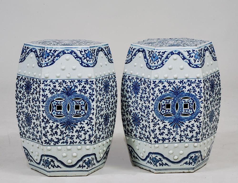 Appraisal: PAIR OF BLUE AND WHITE PORCELAIN GARDEN SEATS Chinese th