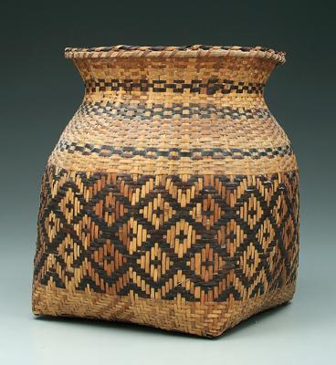 Appraisal: Cherokee river cane basket square to round diagonal bands of