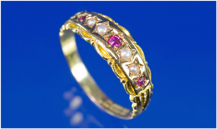 Appraisal: Edwardian ct Gold Ruby And Pearl Ring Central Ruby With