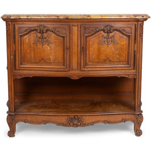 Appraisal: A Louis XV Style Provinical Carved Oak Marble Top Buffet