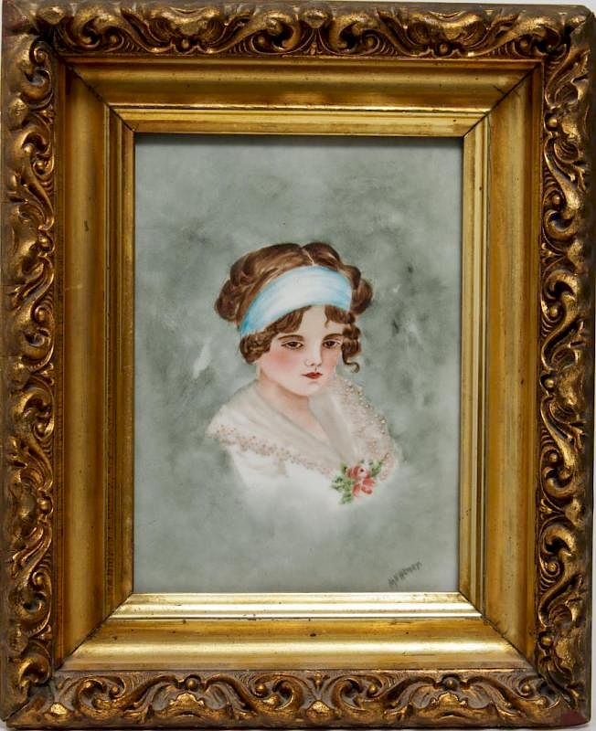 Appraisal: T V Limoges Porcelain Plaque Signed T V Limoges porcelain