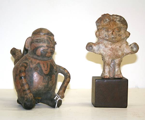 Appraisal: Two South American pre-Columbian figures Including a Vicus stirrup spout