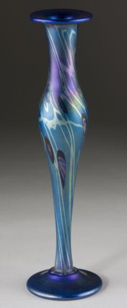 Appraisal: Favrile Blue Floriform Bud Vase first quarter th century flared