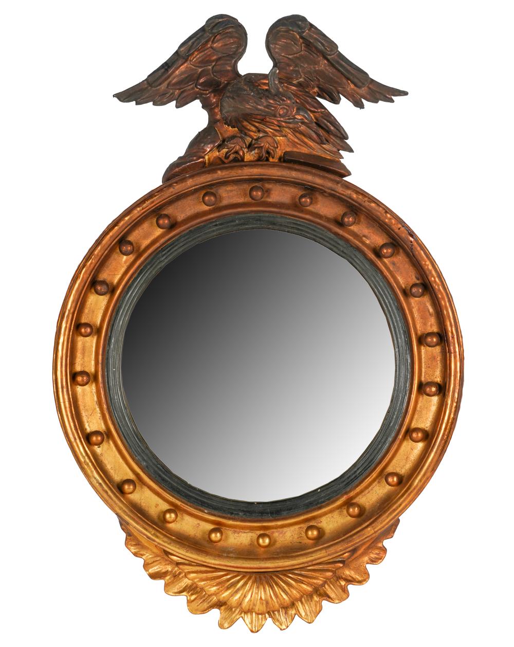 Appraisal: AMERICAN REGENCY CARVED GILT CONVEX WALL MIRRORCondition a repair to