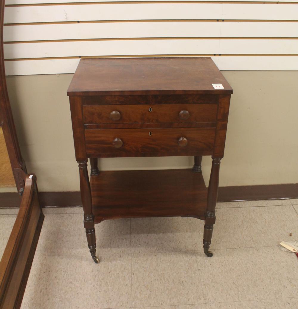 Appraisal: EMPIRE MAHOGANY SEWING TABLE American th century two drawers over