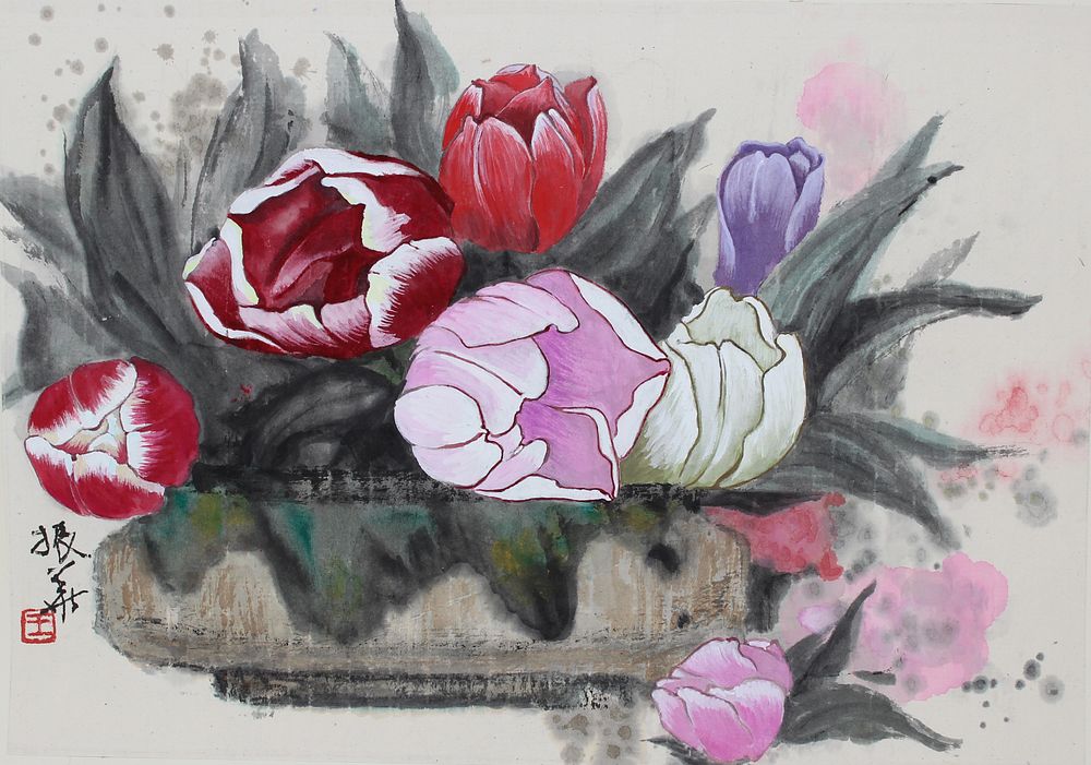 Appraisal: Zhenhua Wang Chinese th C Tulips Zhenhua Wang Chinese th