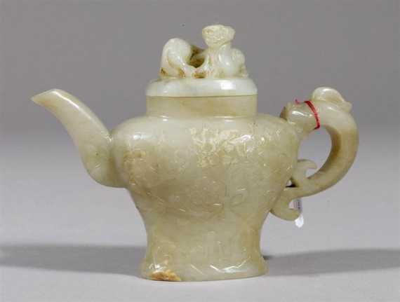 Appraisal: WINE POT PALE GREY-GREEN WITH RUSSET INCLUSIONS China th century