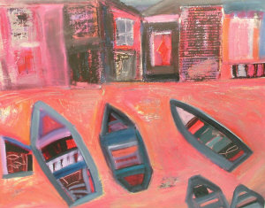 Appraisal: Deirdre Edwards b - Beached Boats circa oil and collage