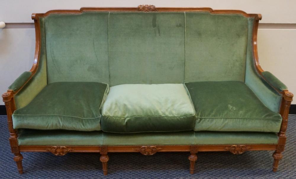 Appraisal: Louis XVI Style Carved Mahogany and Green Velvet Upholstered Canap