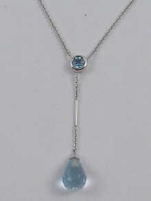 Appraisal: An carat white gold aquamarine faceted pendant on chain measuring