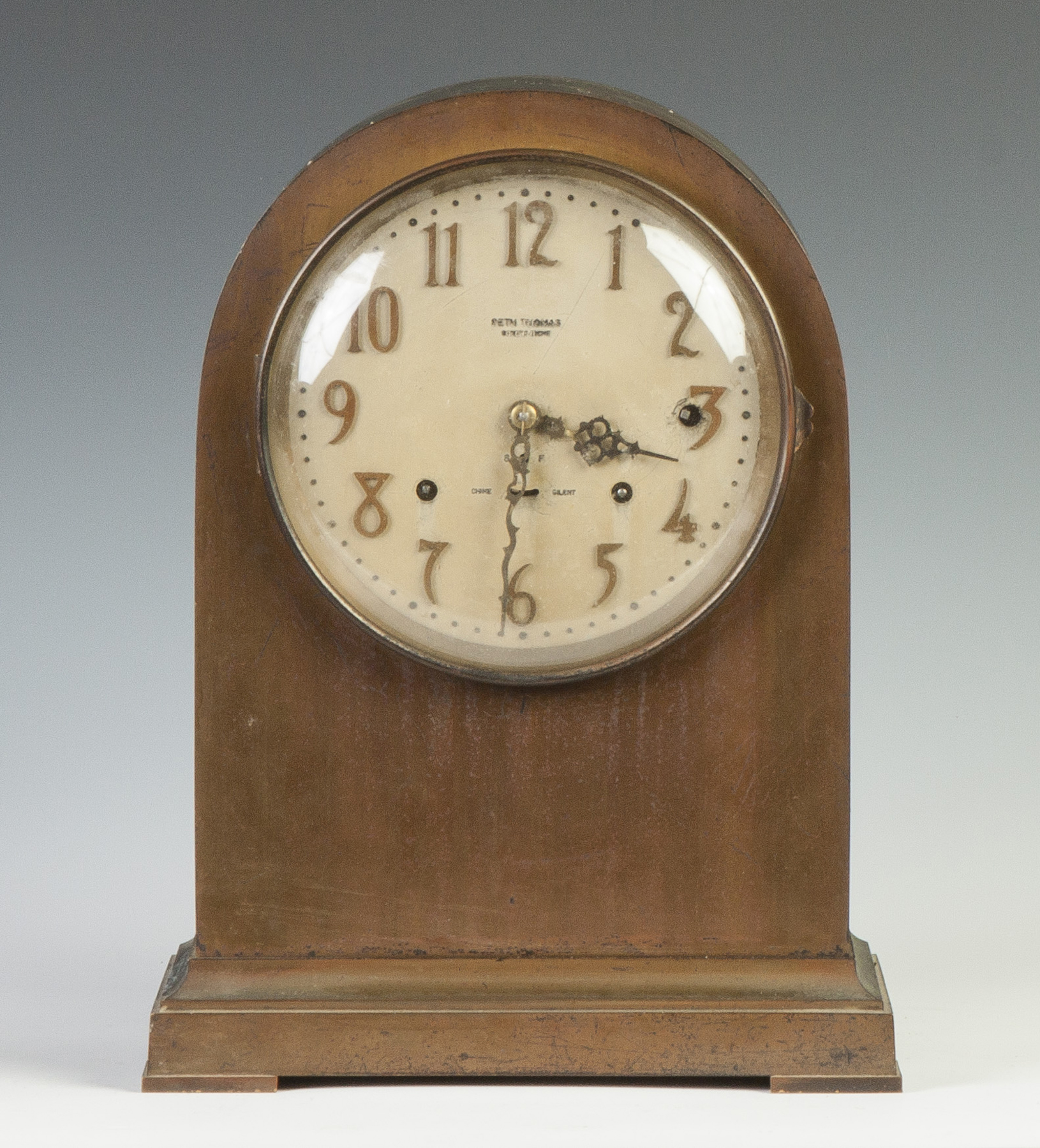 Appraisal: Seth Thomas Sonora Chime Brass Shelf Clock Silver engraved dial