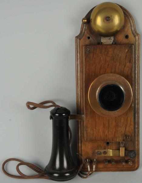 Appraisal: Early Connecticut Compact Wall Telephone Circa oak marked faceplate single