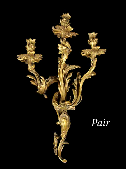 Appraisal: Large Pair of French Gilt-Bronze Leafed Three-Light Appliques after the