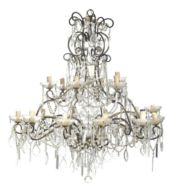 Appraisal: EIGHTEEN-LIGHT CRYSTAL CHANDELIER th cent Iron structure hung with crystal