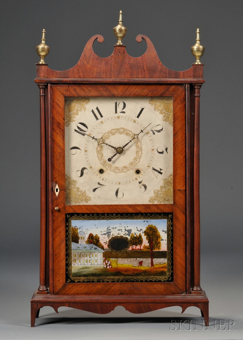 Appraisal: Mahogany Pillar and Scroll Shelf Clock E Terry Sons Plymouth