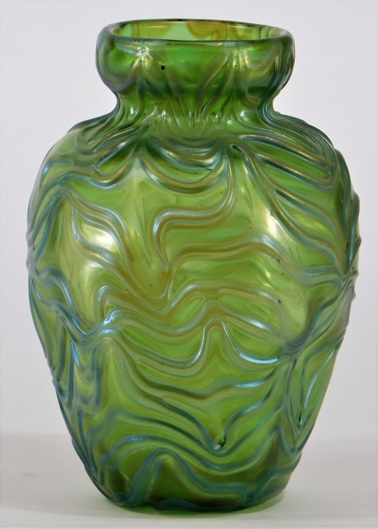 Appraisal: LOETZ GREEN CRETE FORMOSA ART GLASS VASE Czech Republic th