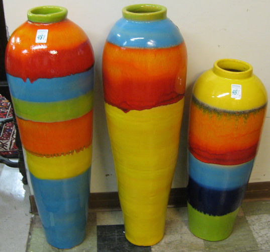 Appraisal: THREE CONTEMPORARY ART POTTERY FLOOR VASES the three of round