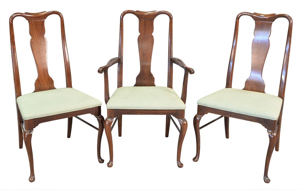 Appraisal: Set of Eight Queen Anne Style Dining Chairs having green