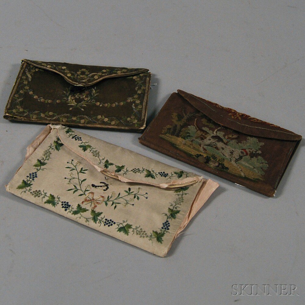 Appraisal: Three Embroidered Silk Wallets America and Europe th century Provenance