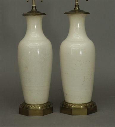 Appraisal: Pair of Chinese White Crackle Glaze Vases Mounted as Lamps